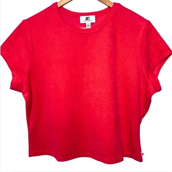 Juicy by Juicy Couture NWT Watermelon Pink Terrycloth Short Sleeve Tee Size L - Picture 3 of 8